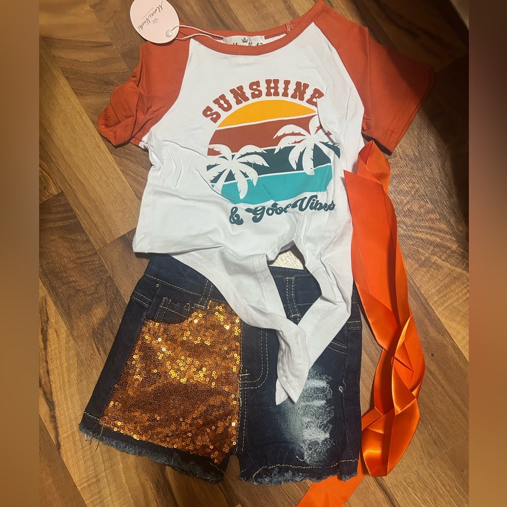 Sunshine & Good Vibes Kids Shirt & Shorts  - Orange and White